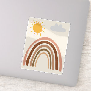Regenboog Zon Wolk, Kindertekening, Boho Abstracte Sticker