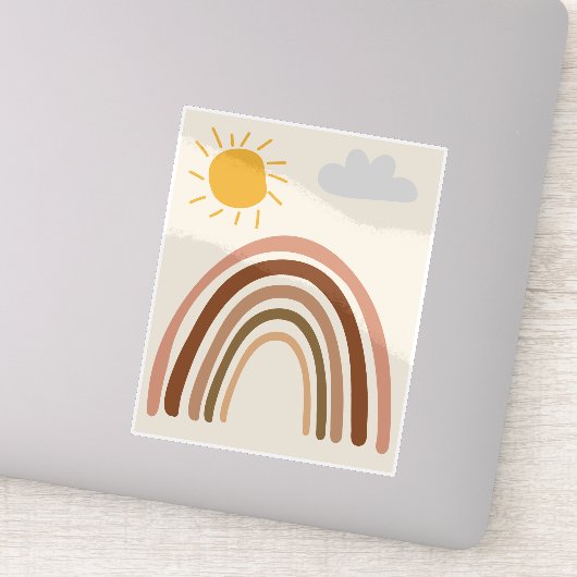 Regenboog Zon Wolk, Kindertekening, Boho Abstracte Sticker (Detail)