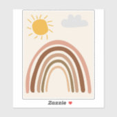 Regenboog Zon Wolk, Kindertekening, Boho Abstracte Sticker (Vel)