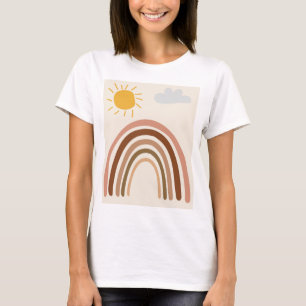 Regenboog Zon Wolk, Kindertekening, Boho Abstracte T-shirt