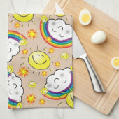 Regenboog, zon, wolken, beige keukenhanddoek (Quarter Fold)