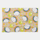 Regenboog, zon, wolken, beige keukenhanddoek (Horizontaal)