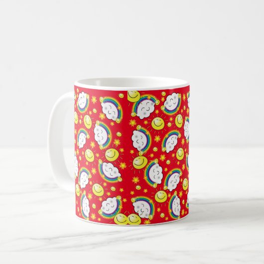 Regenboog, zon, wolken, rode Mok (Voorkant links)