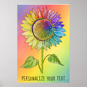 Regenboog Zonnebloem Kunst Kleurrijke Zomer Bloem  Poster