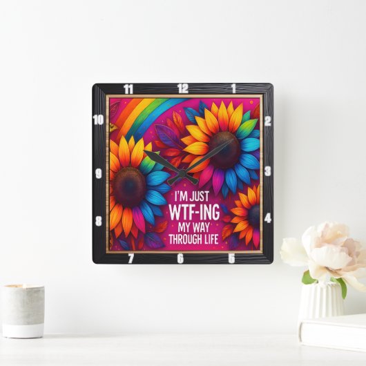 Regenboog Zonnebloem Wtf Life Vierkante Klok (Huis)
