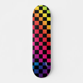 Regenboog & zwarte cheques & naam of tekst persoonlijk skateboard