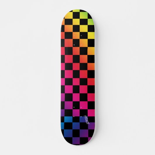 Regenboog & zwarte cheques & naam of tekst persoonlijk skateboard (Voorkant)