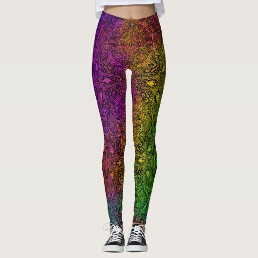 Regenboog & Zwarte Medaillon Leggings (Voorkant)