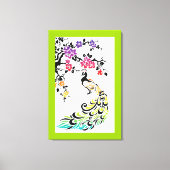 Regenboog, zwarte pauw en kersenbloesems canvas afdruk (Voorkant)