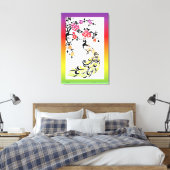 Regenboog, zwarte pauw en kersenbloesems canvas afdruk (Insitu (Slaapkamer))
