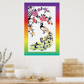 Regenboog, zwarte pauw en kersenbloesems poster (Keuken)