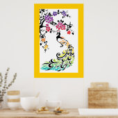 Regenboog, zwarte pauw en kersenbloesems poster (Keuken)