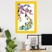 Regenboog, zwarte pauw en kersenbloesems poster (Thuiskantoor)