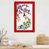 Regenboog, zwarte pauw en kersenbloesems poster (Keuken)