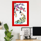 Regenboog, zwarte pauw en kersenbloesems poster (Thuiskantoor)