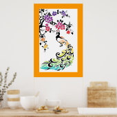 Regenboog, zwarte pauw en kersenbloesems poster (Keuken)