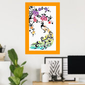 Regenboog, zwarte pauw en kersenbloesems poster (Thuiskantoor)