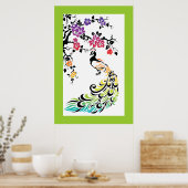 Regenboog, zwarte pauw en kersenbloesems poster (Keuken)