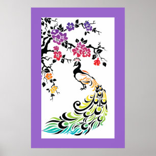 Regenboog, zwarte pauw en kersenbloesems poster