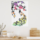 Regenboog, zwarte pauw en kersenbloesems poster (Keuken)