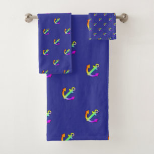 Regenbooganker Herhaal Blauwe Kinderen Bad Handdoek