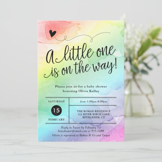 RegenboogBaby shower, geneutrale Waterverf Kaart (Staand voorkant)
