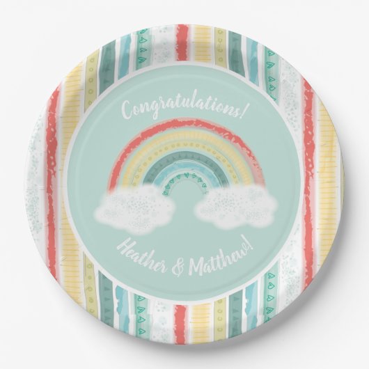 RegenboogBaby shower Papieren Bordje (Voorkant)