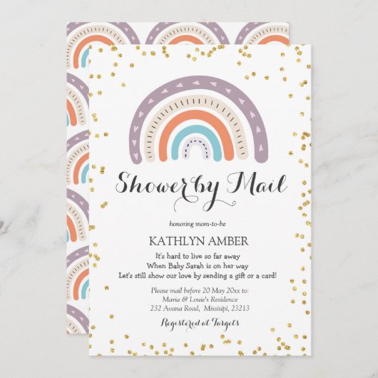 RegenboogBaby shower per post Uitnodiging (Voorkant / Achterkant)