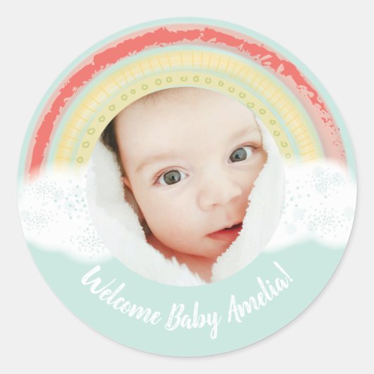 RegenboogBaby shower Ronde Sticker (Voorkant)