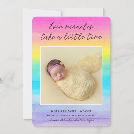 RegenboogBaby | Zelfs Miracles Dark | Fotogeboorte Aankondiging (Voorkant)