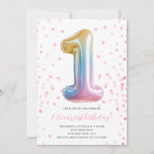 Regenboogballon 1e verjaardag Meisje Feestnummer Kaart (Voorkant)