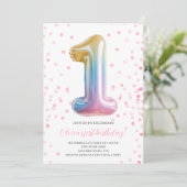 Regenboogballon 1e verjaardag Meisje Feestnummer Kaart (Staand voorkant)