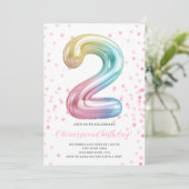 Regenboogballon 2e Verjaardag Meisje Feestnummer Kaart (Staand voorkant)