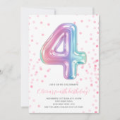 Regenboogballon 4e verjaardag Meisje Feestnummer Kaart (Voorkant)