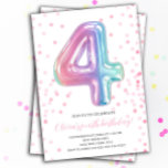 Regenboogballon 4e verjaardag Meisje Feestnummer Kaart<br><div class="desc">Rainbow Balloon 4th Birthday Girl Party Number Invitation Pas deze uitnodiging aan met de tekst via de knop Bewerken om uw uitnodigingen te personaliseren.</div>