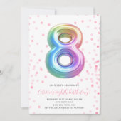 Regenboogballon 8e verjaardag Meisje Feestnummer Kaart (Voorkant)
