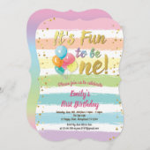 Regenboogballon eerste 1e verjaardagsfeest kaart (Voorkant / Achterkant)