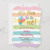 Regenboogballon eerste 1e verjaardagsfeest kaart (Voorkant)