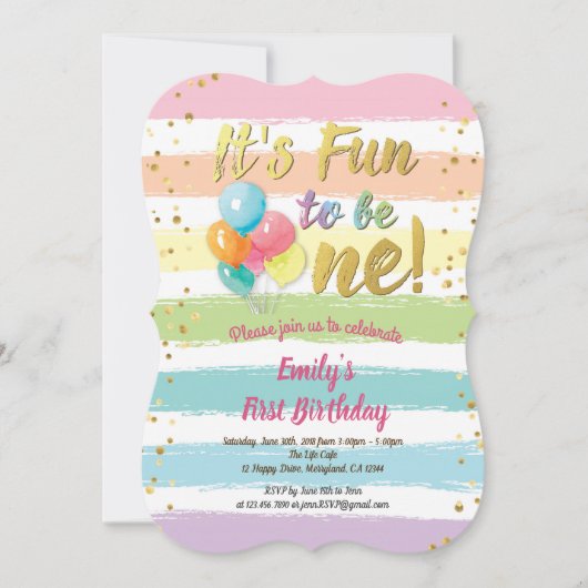 Regenboogballon eerste 1e verjaardagsfeest kaart (Voorkant)