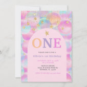 Regenboogballon Roze Boog 1e Verjaardagsfeest Kaart (Voorkant)