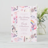 Regenboogballonnen Eenhoorn Eerste Verjaardag Part Kaart (Staand voorkant)