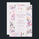 Regenboogballonnen Eenhoorn Eerste Verjaardag Part Kaart<br><div class="desc">Onderdeel van een collectie Regenboogballonnen Eenhoorn Roze Eerste 1e Verjaardag Party Girl Invitation</div>