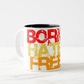 regenboogballonnen, geboren zonder haat. tweekleurige koffiemok (Voorkant links)