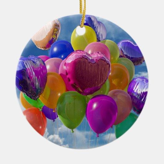 Regenboogballonnen in wolken keramisch ornament (Voorkant)