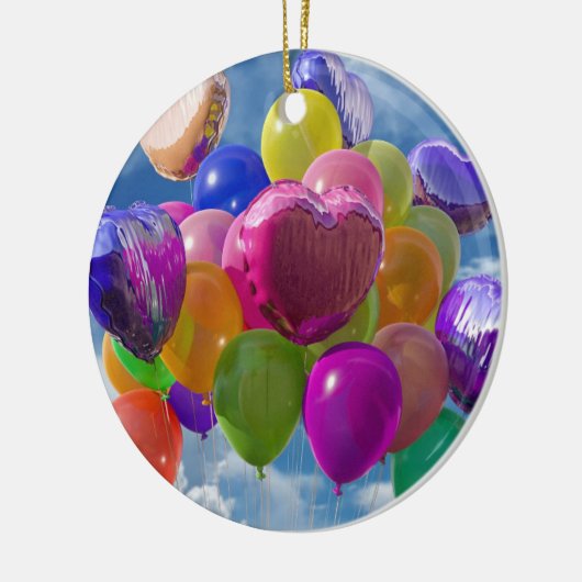 Regenboogballonnen in wolken keramisch ornament (Links)