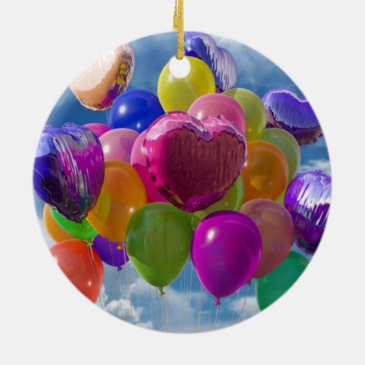 Regenboogballonnen in wolken keramisch ornament (Achterkant)