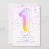 Regenboogballonnummer 1 eerste verjaardag kaart (Voorkant)