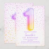 Regenboogballonnummer 1 eerste verjaardag kaart (Voorkant / Achterkant)