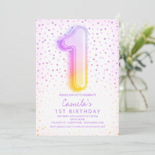 Regenboogballonnummer 1 eerste verjaardag kaart
