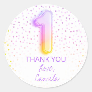 Regenboogballonnummer 1 eerste verjaardag ronde sticker